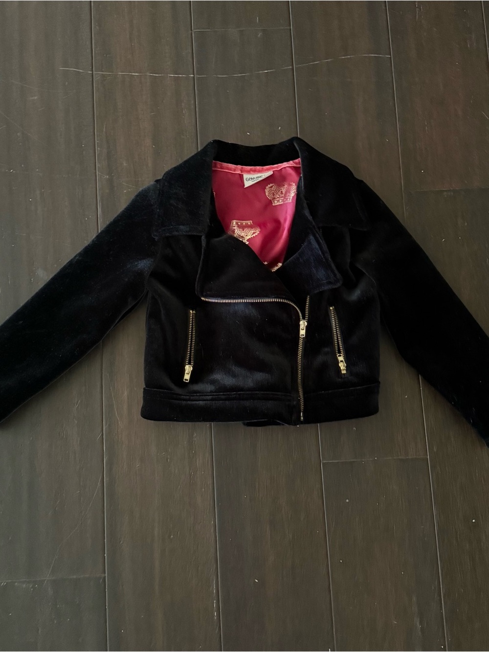 Black Velvet Moto Jacket with Pink Lining